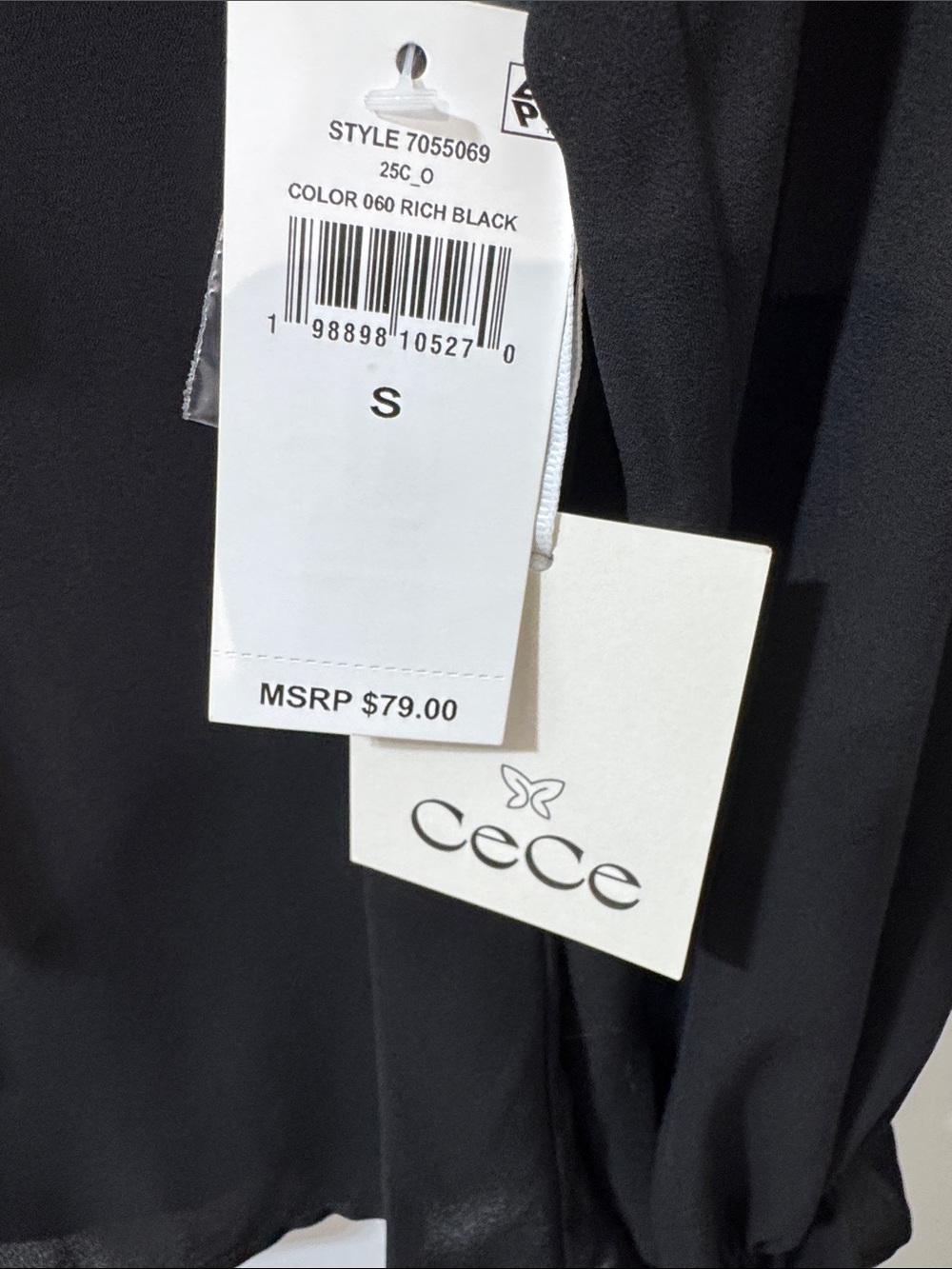 CeCe Contrast Trim Ruffle w/ Tie-Neck Blouse in Black and White Trim Size S - Picture 5 of 9